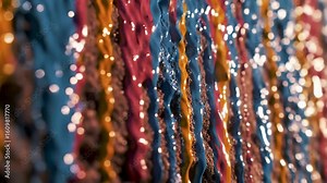 Abstract close-up of dripping paint in vivid colors red, blue, orange, and brown