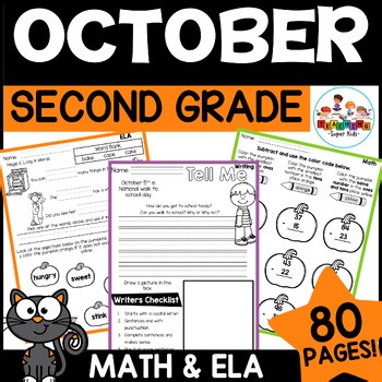 October Math and ELA Activities Print and Go Packet for 2nd Grade
