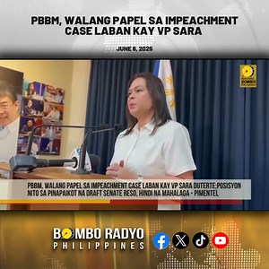 312K views · 5K reactions | PBBM, walang papel sa impeachment case laban kay VP Sara Duterte; Posisyon nito sa pinapaikot na draft senate reso, hindi na mahalaga; Sen. Ejercito, nanindigan na dapat matuloy ang impeachment trial laban kay VP Sara; Pagkakataon para kay Duterte na makapagpaliwanag | BOMBO RADYO PHILIPPINES | Facebook