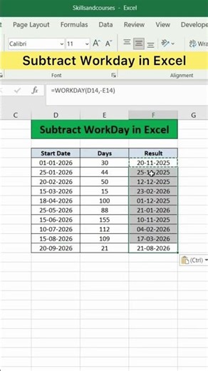 Subtract Workday in Excel | Advanced Excel Formula #4 #1000excelformula #excel #exceltutorial