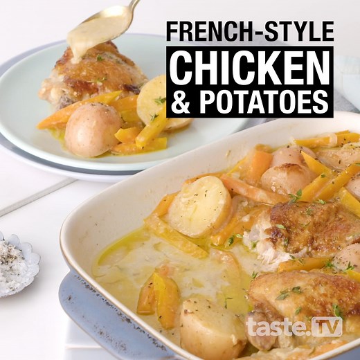 Chicken and potatoes for dinner, the French-way! Full recipe: https://www.taste.com.au/recipes/french-style-chicken-potatoes/21c92bf7-4876-49eb-aff3-728ce7273eea | Taste.com.au