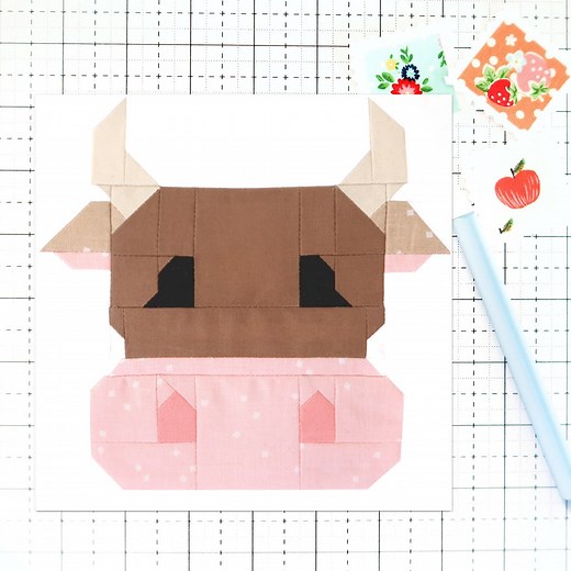 Cow Quilt Block Patternfarm Animal Face PDF- Instructions for 6 Inch, 9 Inch, 12 Inch, 18 Inch, 24 Inch Finished Blocks Traditional Piecing - Etsy