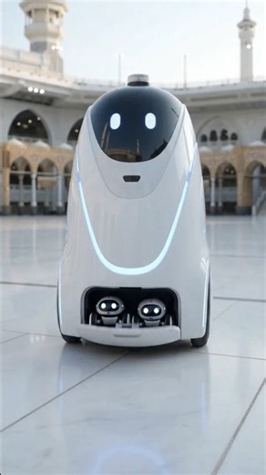 A futuristic cleaning robot arrives at Masjid al-Haram and sends two tiny helper robots