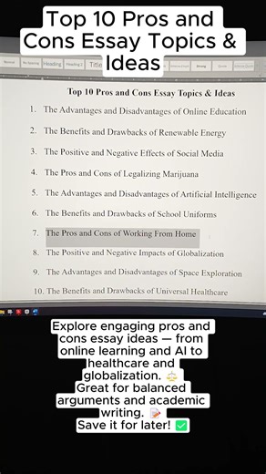 Top 10 Pros and Cons Essay Topics & Ideas