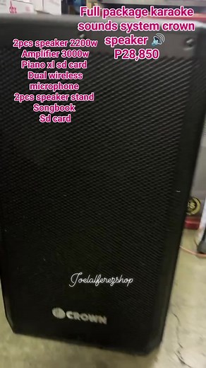 Full package karaoke sounds system crown speaker 🔊🔇 2pcs rcx15 speaker 2200w Amplifier 3000w Platinum piano xl sd card Dual wireless microphone 2pcs speaker stand Songbook SD card #joelalferezshop #homeaudio #colaboration #MySound #products #speaker #amplifier #platinum #microphone #songbook | Joel Alferez