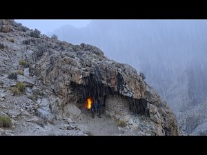 Camping in heavy rain and storm/building a survival shelter with a fireplace in extreme cold/ASMR
