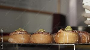 Artisanal vegan bake on display at a bakery