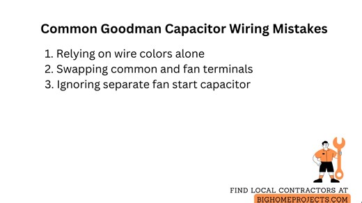 Goodman Dual Capacitor C Fan Herm Fix Guide Learn how to identify and connect Goodman air conditioner capacitor wires with clear, step by step guidance for HVAC troubleshooting. We explain common wire colors and terminals for a dual run capacitor, including brown to fan, yellow to hermetic for the compressor, and red or purple to common, plus how to verify labels on the capacitor top. Get practical tips to cross check the unit wiring diagram, use a multimeter to confirm continuity and microfarad