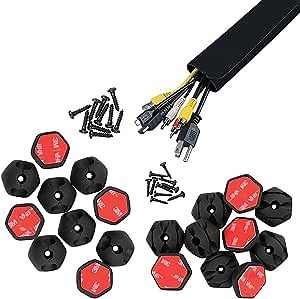 Klein Tools 80053 Cable Management Kit, Made in USA, Set with Self-Adhesive Clips and 3-Foot Sleeves, 22-Piece