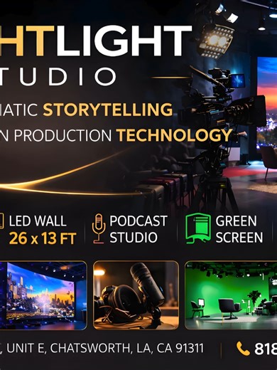 🎬 BRIGHTLIGHT STUDIO – Where Cinematic Storytelling Meets Modern Production Technology Step into one of Los Angeles’ most versatile production environments. Brightlight Studio is designed for filmmakers, content creators, podcasters, photographers, and brands who want cinematic quality with professional infrastructure. Located in Chatsworth, Los Angeles, our facility combines cutting-edge technology with a creative environment built for modern media production. ✨ What we offer: 🎥 Virtual Produ