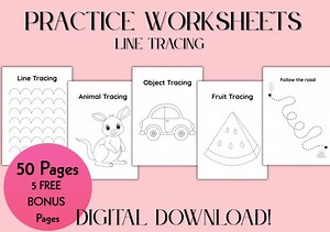 Line Tracing Worksheets: Pre-writing Practice, Fun Learning (printable PDF & PNG Bundle) - Etsy Canada