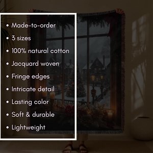 Christmas Tapestry, Holiday Window Large Tapestry, Antique Winter Blanket, Snowy Village Woven Wall Hanging, Victorian Textile Wall Art - Etsy