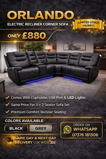 🔥🛋️ BRAND NEW ORLANDO ELECTRIC RECLINER CORNER SOFA – ONLY £880 🛋️🔥 #shorts #shortvideo #viral #sale
