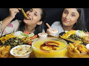 Eating😋Dal,Chawal with aloo Bharta,paneer Gobi aloo curry,lots of fries and kheer|Eating Challenge 🥵