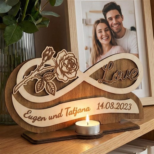 Infinity Rose Name Sign SVG | Personalized 5th Anniversary Gift | 3D Layered Wood Stand | Wedding Decor Laser Cut | Tea Light Holder File - Etsy