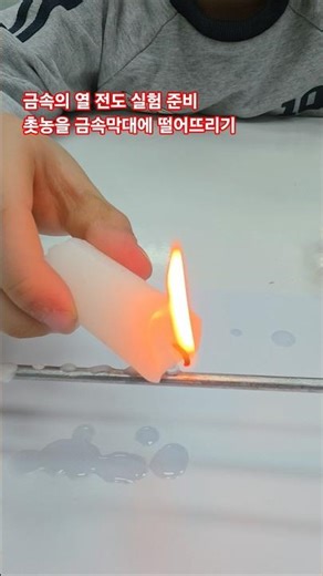 Preparation for the metal heat conduction experiment; dropping candle wax onto a metal rod
