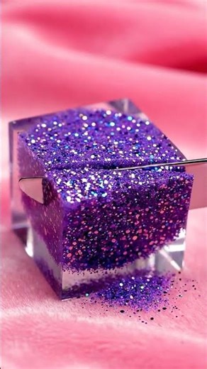 Resin Cube with Glitter Sand ✨🟣 | Hypnotic ASMR Slice & Sparkle Macro Visual