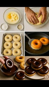 🍩 Homemade Donuts Recipe (Chocolate Glazed) Ingredients: For the Donuts 2 cups all-purpose flour ½ cup granulated sugar 2 tsp yeast ½ tsp salt ½ tsp ground nutmeg (optional) ½ cup milk (lukewarm) 2 large eggs 2 tbsp melted butter 1 tsp vanilla extract Oil for frying For the Chocolate Glaze: 1 cup powdered sugar 2 tbsp unsweetened cocoa powder 2–3 tbsp milk ½ tsp vanilla extract Instructions: 1. Prepare the Dough: In a large bowl, whisk together flour, sugar, yeast, salt, and nutmeg. In another 