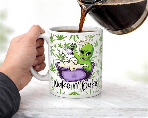 Stoned Alien Wake N Bake Coffee Mug Cannabis Themed 11oz Ceramic Cup Quirky Stoner Gift Novelty Drinkware for Home or Office - Etsy