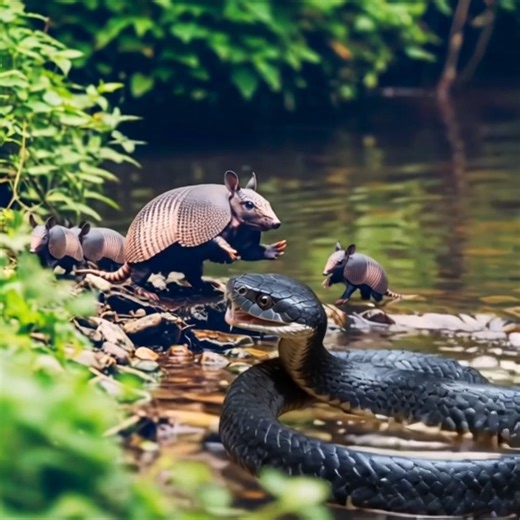 Armadillos vs Snake: Wild River Showdown""Close Encounter: Snake and Armadill#animals