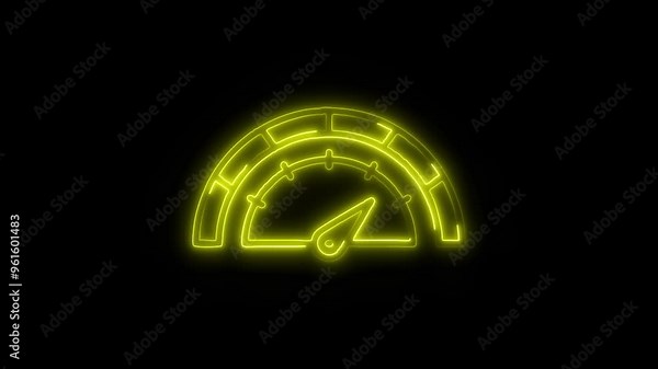 Neon Speedometer Icon Video HD - Glowing Gauge Symbol for Speed Measurement and Performance on Black Background Animation