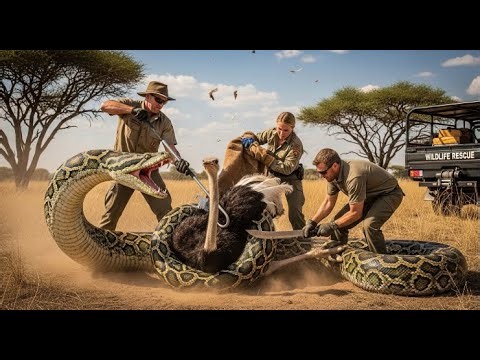 Brave Rescue Team: Saving Mother Ostrich from a Ferocious Giant Python 🐍