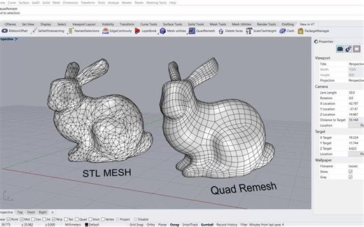 Rhino 7 WIP 新功能 三角面网格模型转换为实体四边面模型 重新布线