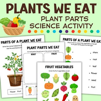Plant Parts We Eat, Cut & Paste Sorting Matching Labeling, Kindergarten Science