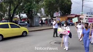 Nurses led by General secretary of the Unity Workers Union, Caswell Franklyn, marching in The City, January 17, 2022. When they marched earlier this month, the nurses protested issues such as late pay, lack of uniforms, equipment and materials, over work, bad physical working conditions, lack of hazard pay and inadequate salary – had festered for far too long. (Video by Jameel Springer) #meandmynation #yournewsyourtimeyourway #ilovemynation246 #nationbarbados #Nation246 #Barbados | The Nation Ba