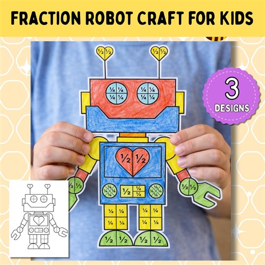 Fraction Robot Craft for Kids | Printable Math Fraction Activity | Interactive Classroom or Homeschool Resource - Etsy