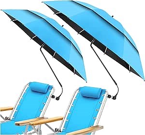 2 Pack 48.6" Double Canopy Umbrella with Clamp, UPF50+ Beach Chair Umbrella with clip, 360°Adjustable Portable Outdoor Shade, Wheelchair, Patio Chairs, Golf Carts,Camping(Not Include Chair)