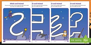 Witch and Animals Pencil Control Worksheets