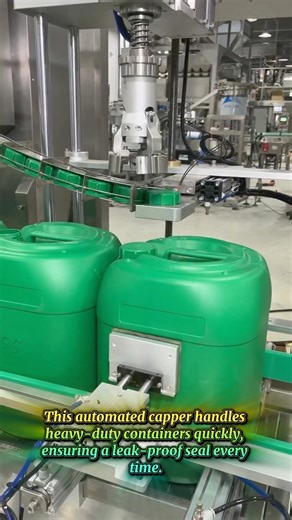 Automated Industrial Capping Machine Securing Lids On Plastic Containers