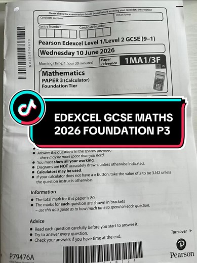 EDEXCEL GCSE MATHS 2026 FOUNDATION P3 @carcontent992 shoutout.