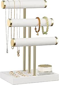 3 Tier Bracelet Holder Display - Detachable T Bar White Velvet Bracelet Holder, Jewelry Holder Organizer for Bracelet, Necklace, Watches, Rings