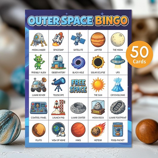 Outer Space Bingo 50 Unique Cards, Solar System Printable for Astronaut Parties, Kids’ Birthdays, or Fun Classroom Games, Instant Download. - Etsy