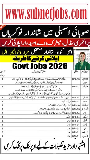 32K views · 212 reactions | #ProvincialAssemblyJobs2026 #governmentjobs2026 #jobvacancy2026 #subnetjobs #jobs #jobsupdate ♥♥ Thanks For Watching ♥♥ | Subnet Jobs | Facebook