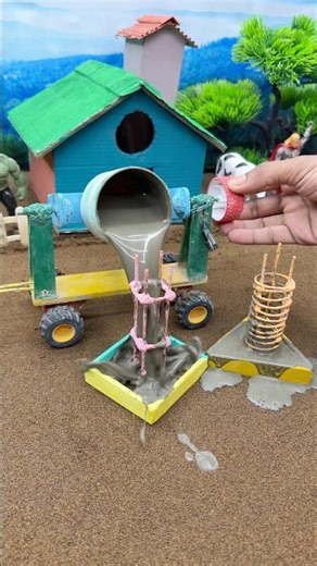 😱 Real Working Mini Tractor Making Cement Pillar | Amazing DIY Construction Machine 🚜 #shorts