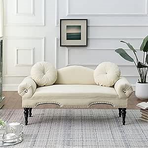 Upholstered Bench, 54" Ottoman Bench,End of Bed Bench ， Bedside Entryway Bench Small Sofa 2 Seater Couch Settee with Gold Metal Legs for Bedroom,Living Room,Entryway(Beige)