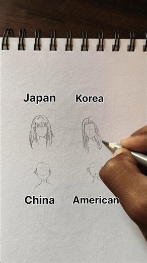 How to draw Hair Anime girl / Japan vs Korea vs china vc american #anime #shorts