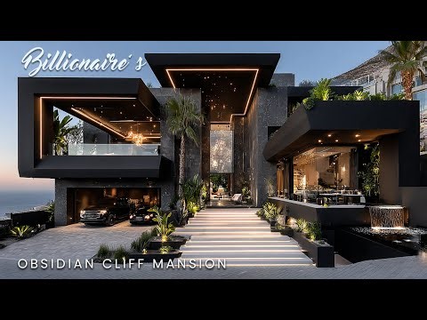 Inside a Billionaire’s Obsidian Cliff Mansion: Monolithic Dark Modern Architecture Precision