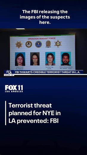 FOX 11 Los Angeles on Instagram: "Federal authorities say they disrupted a credible terrorist threat over the weekend, arresting four alleged members of a radical pro-Palestinian extremist group accused of planning coordinated New Year’s Eve bombings in Los Angeles."
