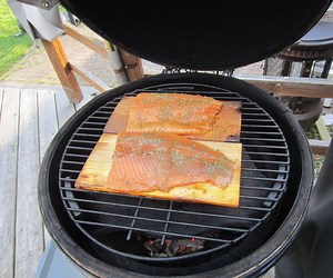 Maple Syrup - Cedar Plank Salmon - Big Green Egg/Kamado Grill