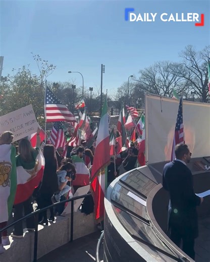 WATCH: Group of demonstrators in Washington, D.C., celebrating U.S. military action in Iran, with “YMCA” blaring and pre-revolution “Lion and Sun” flags displayed. | The Daily Caller