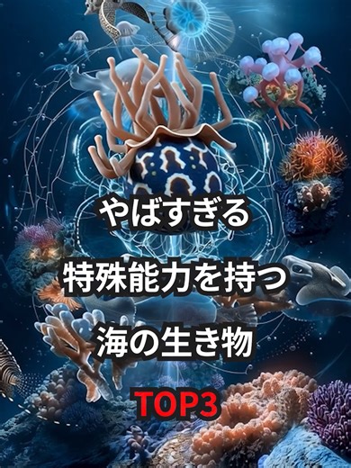 やばすぎる特殊能力を持つ海の生き物TOP3 海の世界には、私たちの常識を覆す「チート級」の能力を持つ生物たちが潜んでいます。 🦈 物理攻撃を完全無効化する「無限スライム」 🧬 死の概念をバグらせた「不老不死」 💥 太陽の表面に迫る4000℃の「プラズマ兵器」を放つスナイパー 信じられないかもしれませんが、これらはすべて実在する能力です。 あなたが一番「こいつはヤバい！」と思った生き物はどれですか？ ぜひコメント欄で教えてください！👇 #ヌタウナギ #ベニクラゲ #テッポウエビ