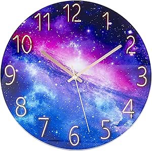 Silent Wall Clock Modern 12-inch Clock, Silent Movement Without Ticking, Wall Clocks Battery Operated, Suitable for Living Room, Bedroom, Kitchen, Children's Room Wall Clock (Purple)