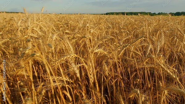 Ripe Golden Ears Of Wheat Or Rye. Process Of Growth Of Wheat Ears. Rural Agricultural Land Covered In Ripe Wheat Crops.
