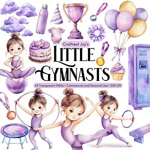 Digital Watercolor Girls Gymnastics Clipart Baby Shower Nursery Clipart Kids Playing Clipart Birthday Girl Dance Graphics Gymnastics Bundle - Etsy
