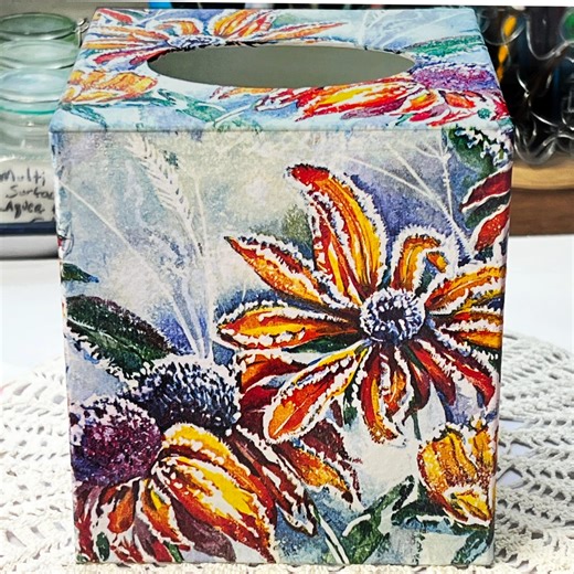 Handcrafted Decoupage Tissue Box Cover: Autumn Fall Frosted Coneflowers - Etsy