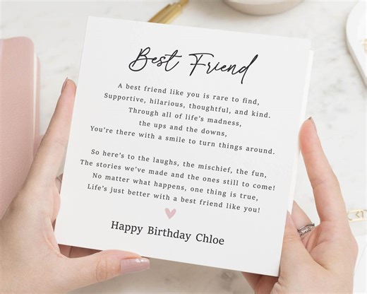 Best Friend Birthday Card, for Bestie, Personalised Best Friend Birthday Card, Bestie Birthday Card, Birthday Gift to Best Friend, Poem Card - Etsy UK
